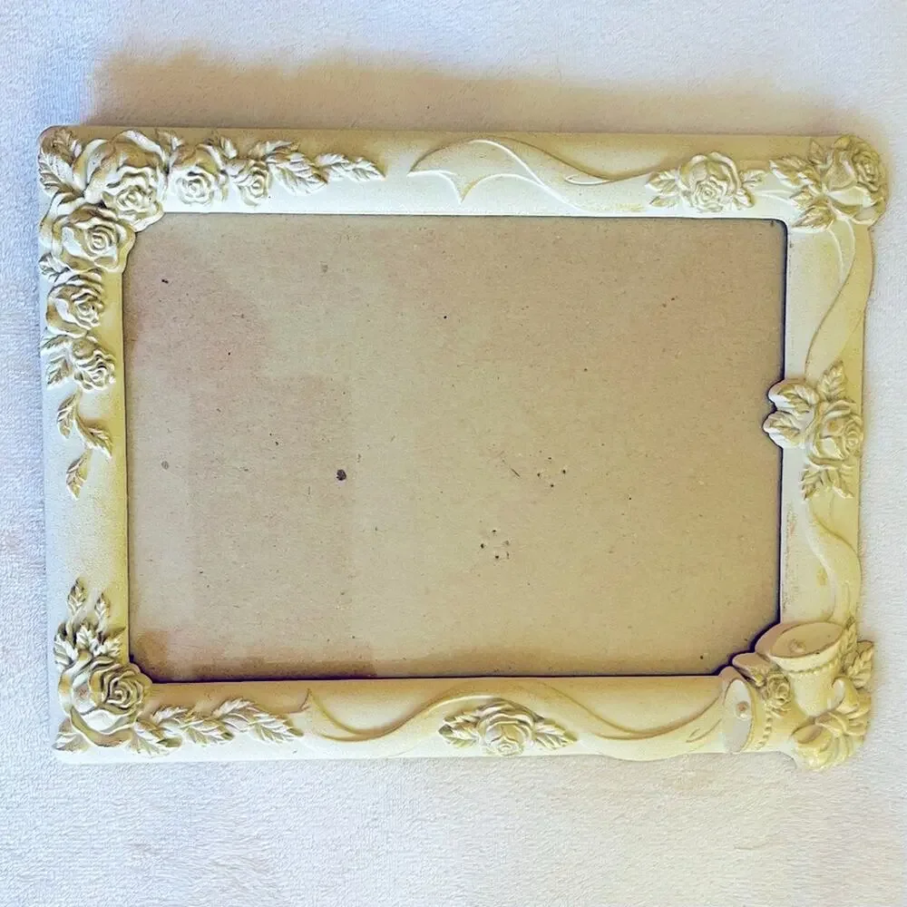 Vtg Retro Photo Picture Frame Wedding Anniversary Bridal Roses Easel Back